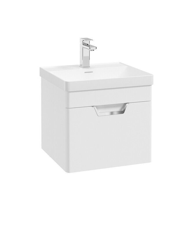 SONAS Freya 50cm 1 Drawer Wall Hung Vanity Unit White Matt - Brushed Chrome Hardware