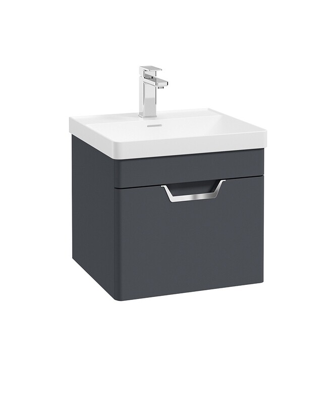 SONAS Freya 50cm 1 Drawer Wall Hung Vanity Unit Night Sky Blue Matt - Brushed Chrome Hardware