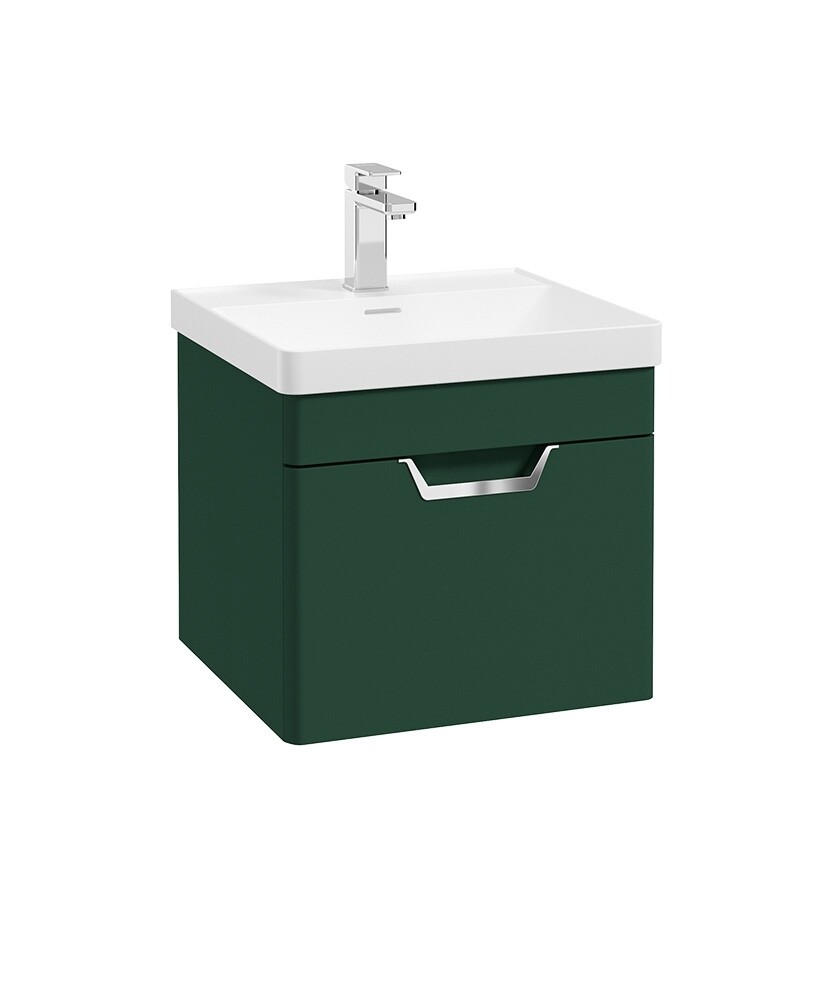 SONAS Freya 50cm 1 Drawer Wall Hung Vanity Unit Wreath Green Matt - Brushed Chrome Hardware