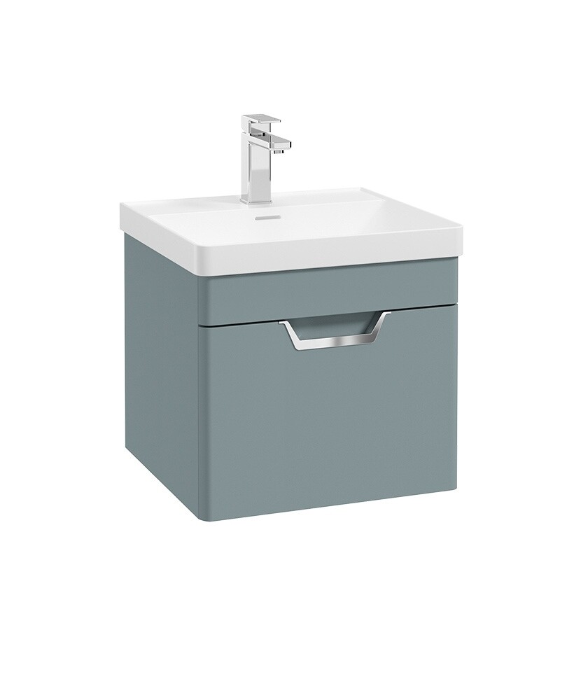 SONAS Freya 50cm 1 Drawer Wall Hung Vanity Unit Coral Green Matt - Brushed Chrome Hardware