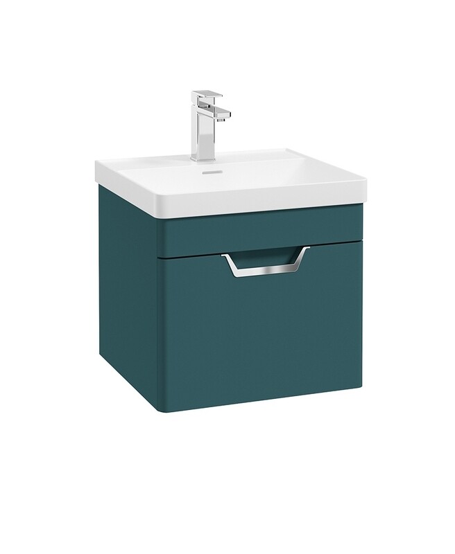 SONAS Freya 50cm 1 Drawer Wall Hung Vanity Unit Ocean Blue Matt - Brushed Chrome Hardware