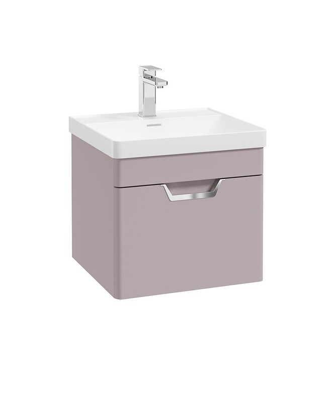 SONAS Freya 50cm 1 Drawer Wall Hung Vanity Unit Cashmere Pink Matt - Brushed Chrome Hardware