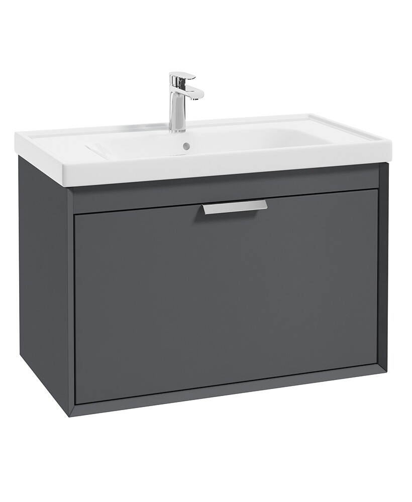 SONAS Fjord 80cm Wall Hung Vanity Unit Midnight Grey Matt- Brushed Chrome Hardware