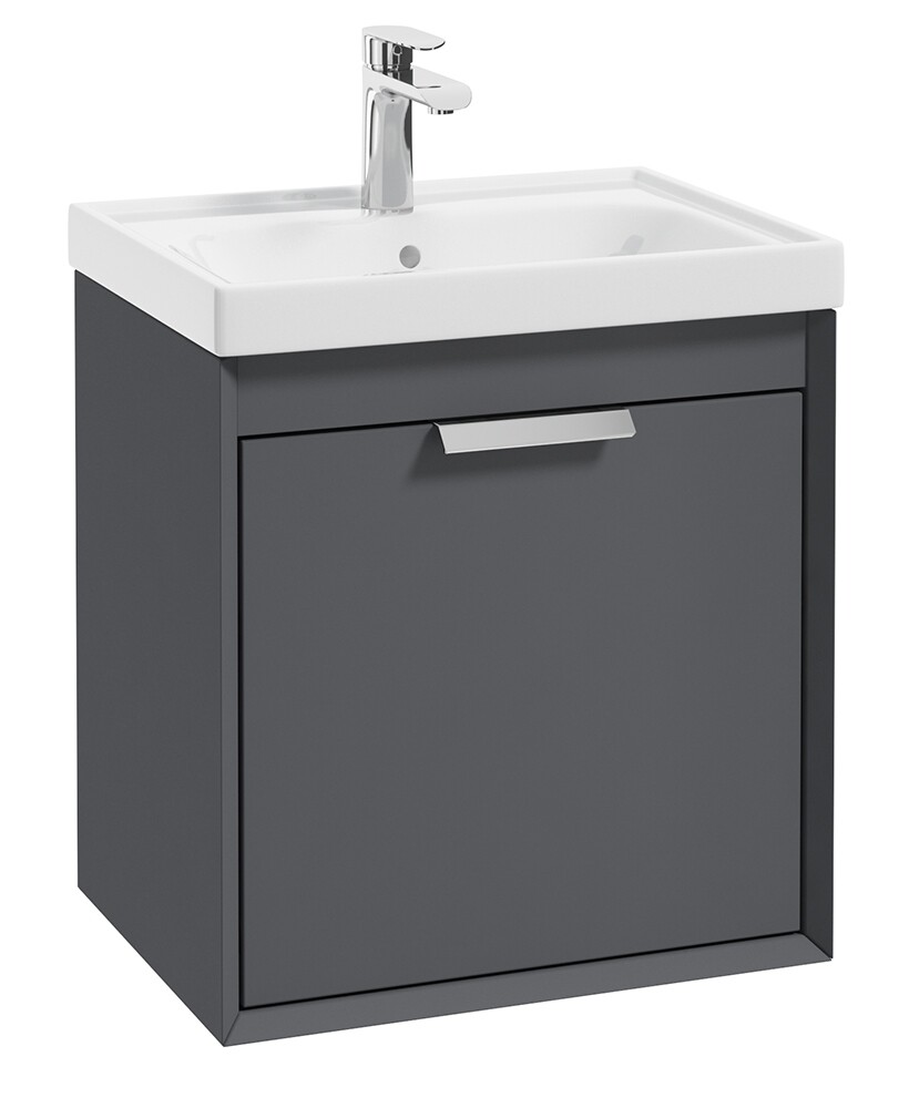 SONAS Fjord 50cm Wall Hung Vanity Unit Midnight Grey Matt- Brushed Chrome Hardware