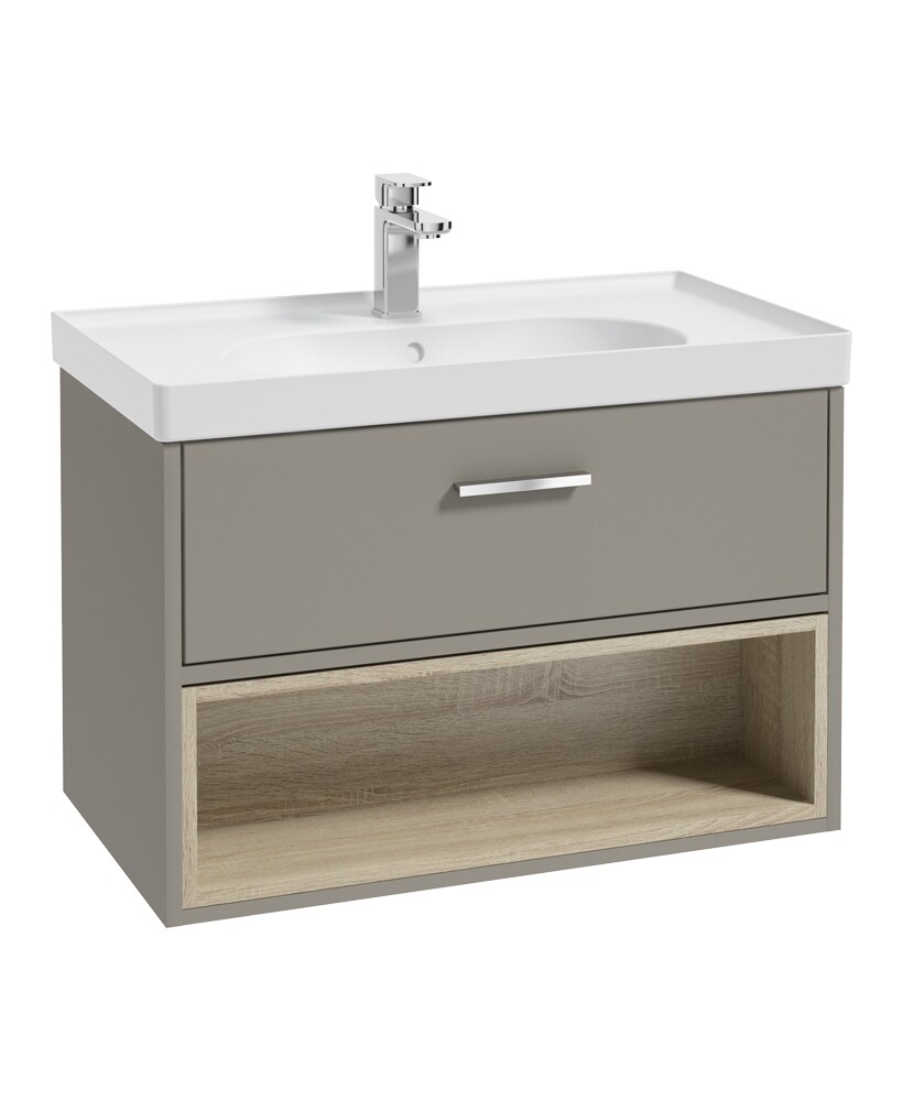 SONAS Malmo 80cm Wall Hung Vanity Unit with Matt Basin Khaki Matt - Brushed Chrome Hardware