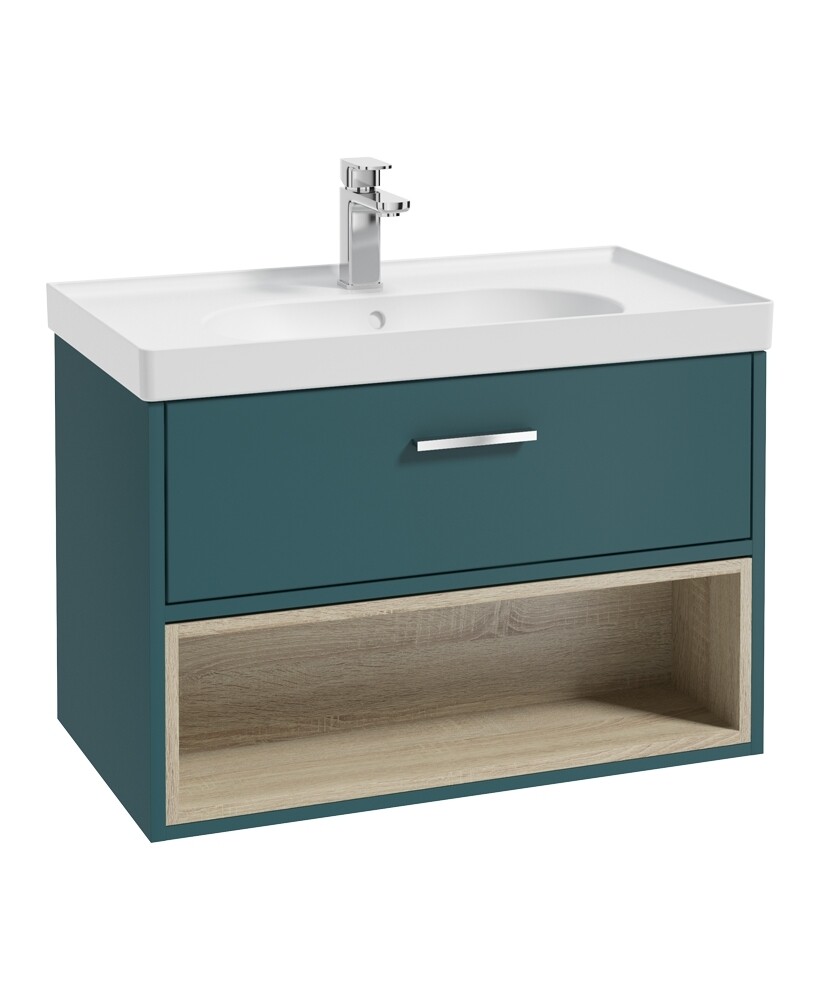 SONAS Malmo 80cm Wall Hung Vanity Unit with Matt Basin Ocean Blue Matt- Brushed Chrome Hardware