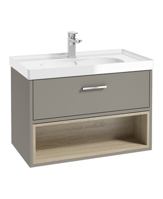 SONAS Malmo 80cm Wall Hung Vanity Unit with Gloss Basin Khaki Matt - Brushed Chrome Hardware
