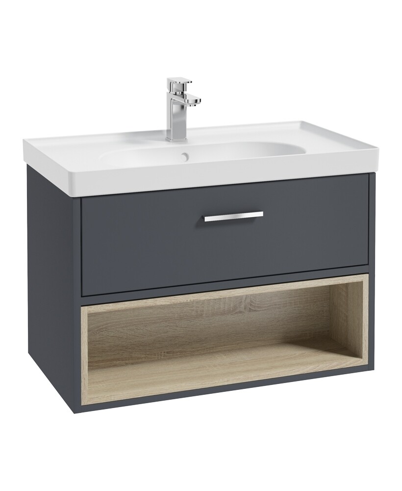 SONAS Malmo 80cm Wall Hung Vanity Unit with Matt Basin Night Sky Blue - Brushed Chrome Hardware