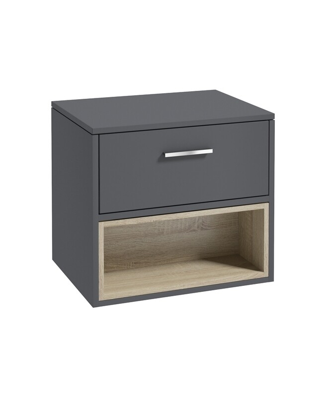 SONAS Malmo 60cm Wall Hung Countertop Vanity Unit Midnight Grey Matt- Brushed Chrome Hardware