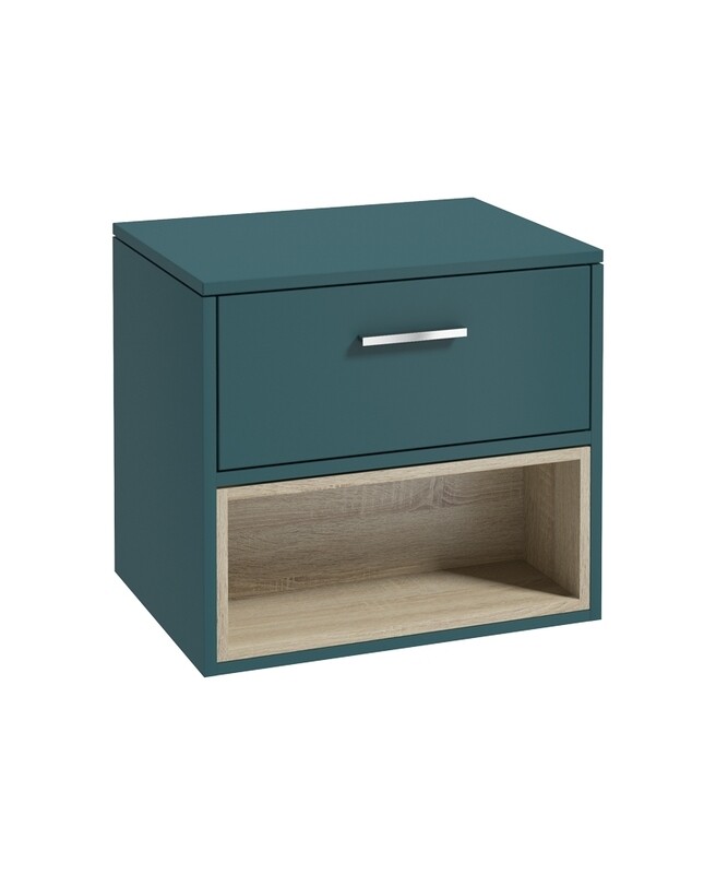 SONAS Malmo 60cm Wall Hung Countertop Vanity Unit Ocean Blue Matt - Brushed Chrome Hardware