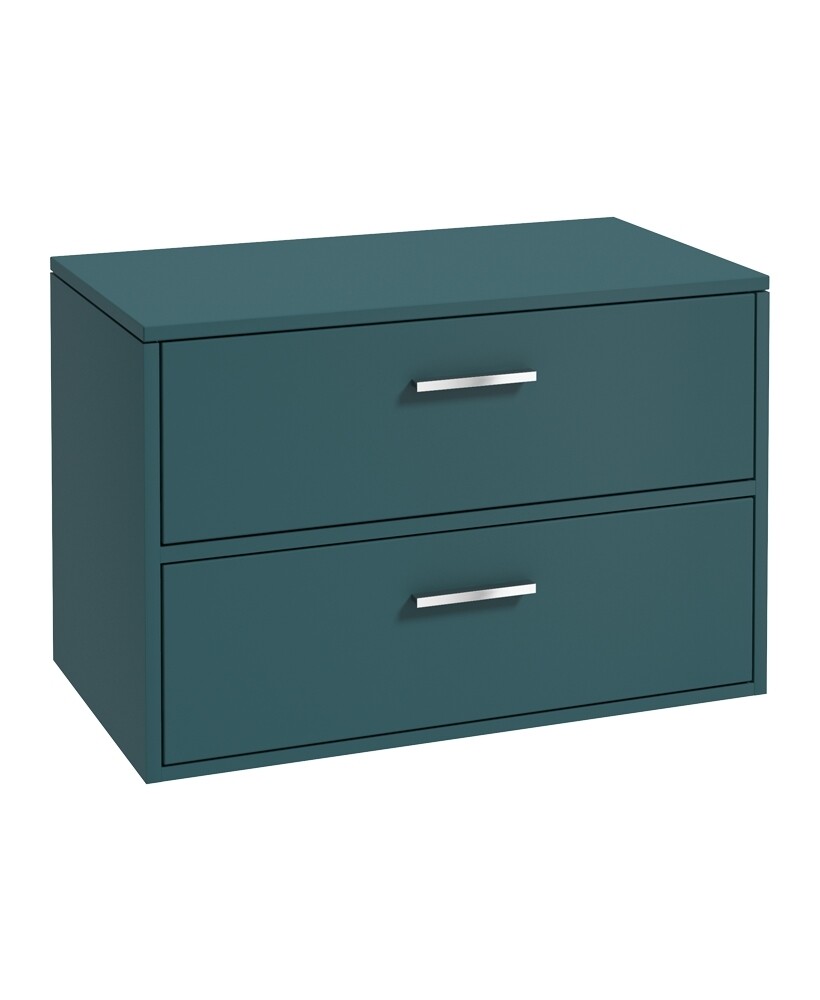 SONAS Finland 80cm 2 Drawer Wall Hung Countertop Unit Ocean Blue Matt- Brushed Chrome Hardware