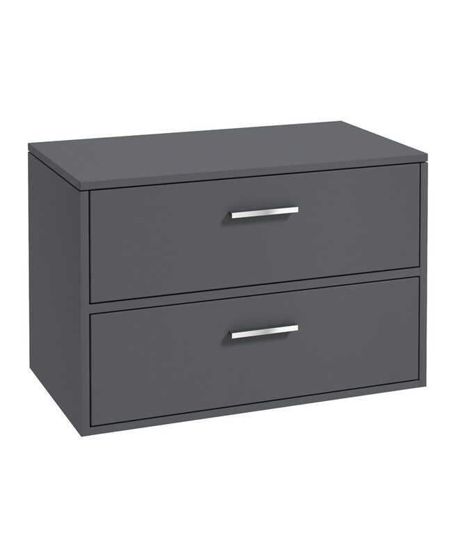 SONAS Finland 80cm 2 Drawer Wall Hung Countertop Unit Midnight Grey Matt - Brushed Chrome Hardware
