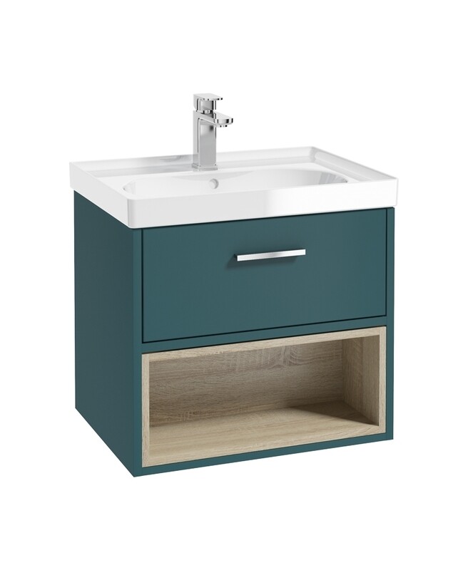 SONAS Malmo 60cm Wall Hung Vanity Unit with Gloss Basin Ocean Blue Matt - Brushed Chrome Hardware