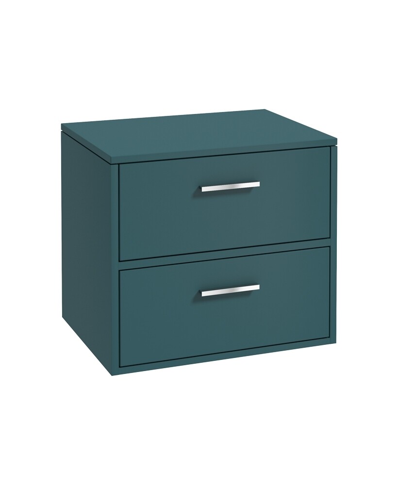 SONAS Finland 60cm 2 Drawer Wall Hung Countertop Unit Ocean Blue Matt -Brushed Chrome Hardware