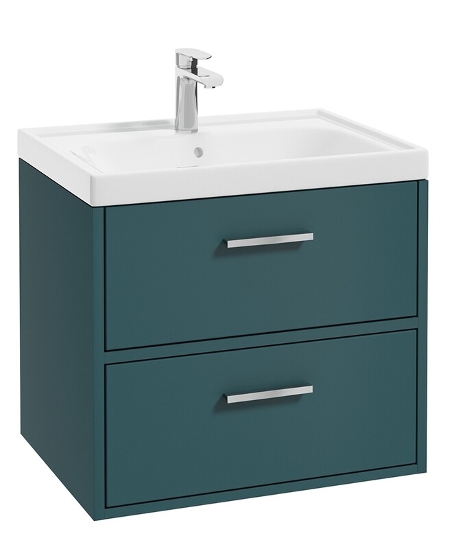 SONAS Finland 60cm 2 Drawer Wall Hung Vanity Unit Ocean Blue Matt- Brushed Chrome Hardware