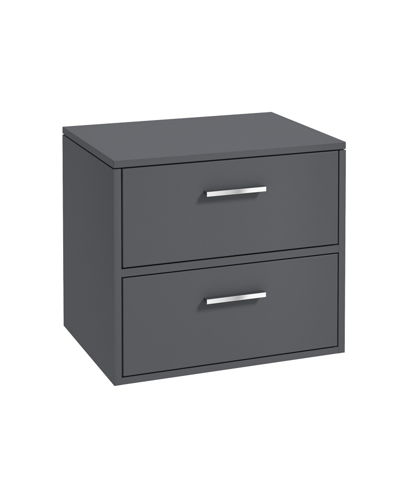 SONAS Finland 60cm 2 Drawer Wall Hung Countertop Unit Midnight Grey Matt - Brushed Chrome Hardware