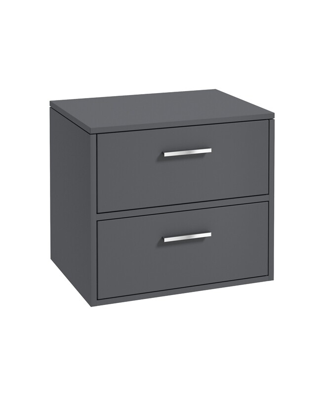 SONAS Finland 60cm 2 Drawer Wall Hung Countertop Unit Midnight Grey Matt - Brushed Chrome Hardware