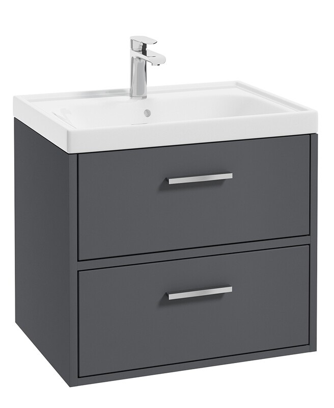 SONAS Finland 60cm 2 Drawer Wall Hung Vanity Unit Midnight Grey Matt- Brushed Gold Hardware