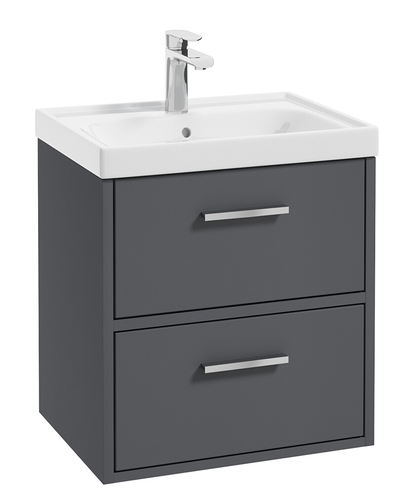 SONAS Finland 50cm 2 Drawer Wall Hung Vanity Unit Midnight Grey Matt - Brushed Chrome Hardware