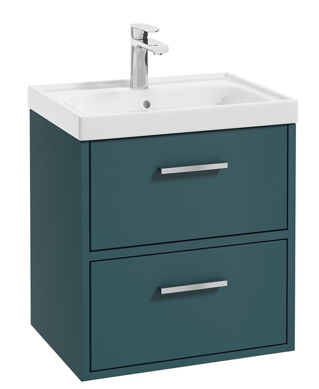 SONAS Finland 50cm 2 Drawer Wall Hung Vanity Unit Ocean Blue Matt- Brushed Chrome Hardware