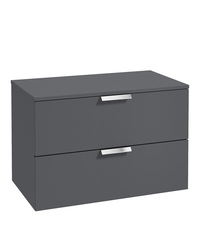 SONAS Stockholm 80cm Two Drawer Wall Hung Countertop Unit Midnight Grey Matt- Chrome Hardware