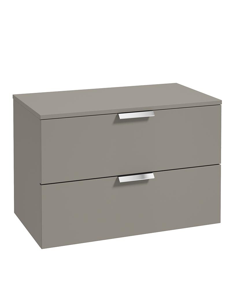 SONAS Stockholm 80cm Two Drawer Wall Hung Countertop Unit Khaki Matt- Chrome Hardware