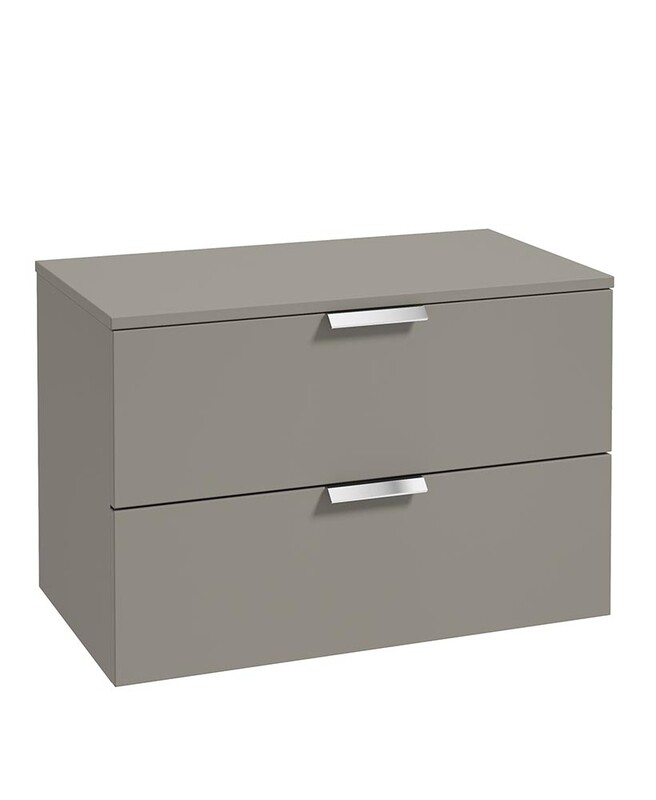 SONAS Stockholm 80cm Two Drawer Wall Hung Countertop Unit Khaki Matt- Chrome Hardware