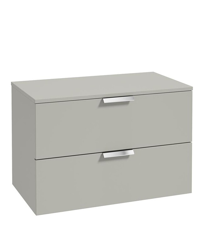 SONAS Stockholm 80cm Two Drawer Wall Hung Countertop Unit Artic Grey Matt- Chrome Hardware