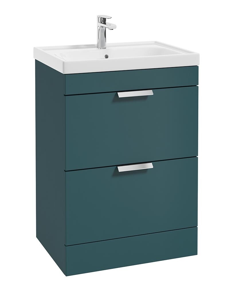 SONAS Stockholm 60cm 2 Drawer Floor Standing Vanity Unit Ocean Blue Matt- Chrome Hardware