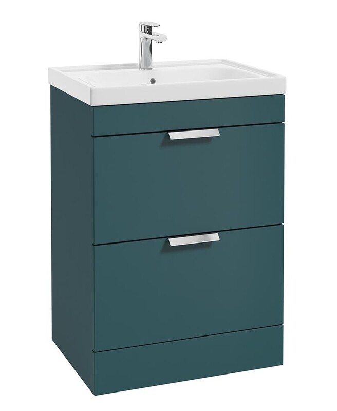 SONAS Stockholm 60cm 2 Drawer Floor Standing Vanity Unit Ocean Blue Matt- Chrome Hardware