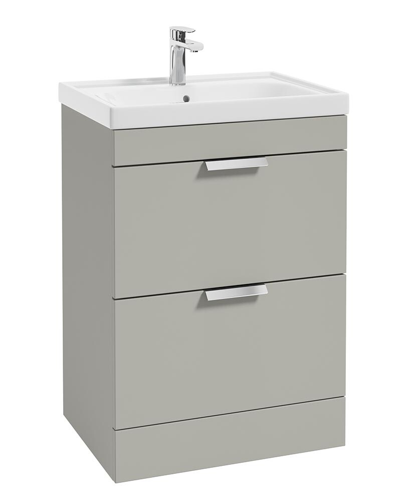 SONAS Stockholm 60cm 2 Drawer Floor Standing Vanity Unit Artic Grey Matt- Brushed Chrome Hardware