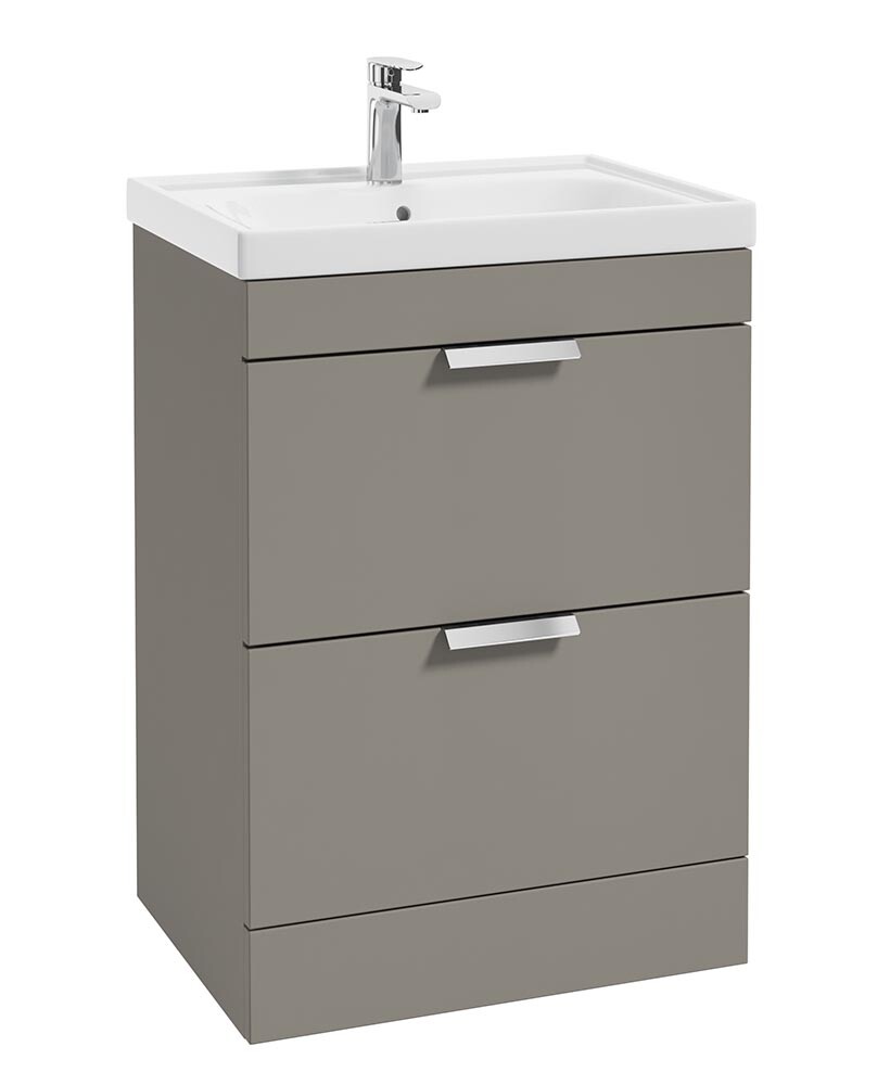 SONAS Stockholm 60cm 2 Drawer Floor Standing Vanity Unit Khaki Matt- Brushed Chrome Hardware
