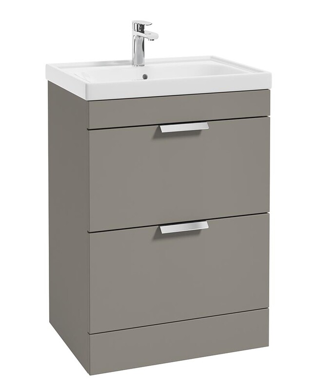 SONAS Stockholm 60cm 2 Drawer Floor Standing Vanity Unit Khaki Matt- Brushed Chrome Hardware