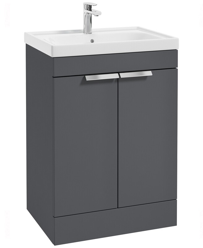 SONAS Stockholm 60cm 2 Door Floor Standing Vanity Unit Midnight Grey Matt- Brushed Chrome Hardware