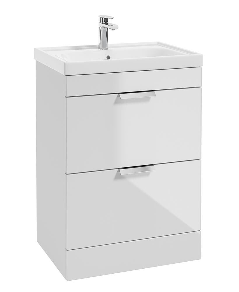 SONAS Stockholm 60cm 2 Drawer Floor Standing Vanity Unit Gloss White- Brushed Chrome Hardware