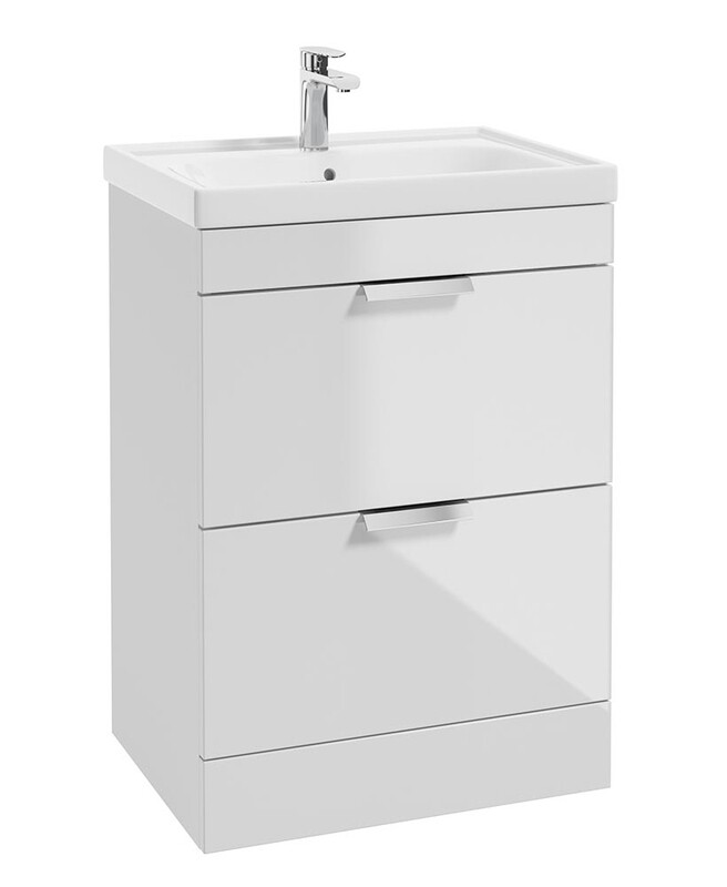 SONAS Stockholm 60cm 2 Drawer Floor Standing Vanity Unit Gloss White- Brushed Chrome Hardware