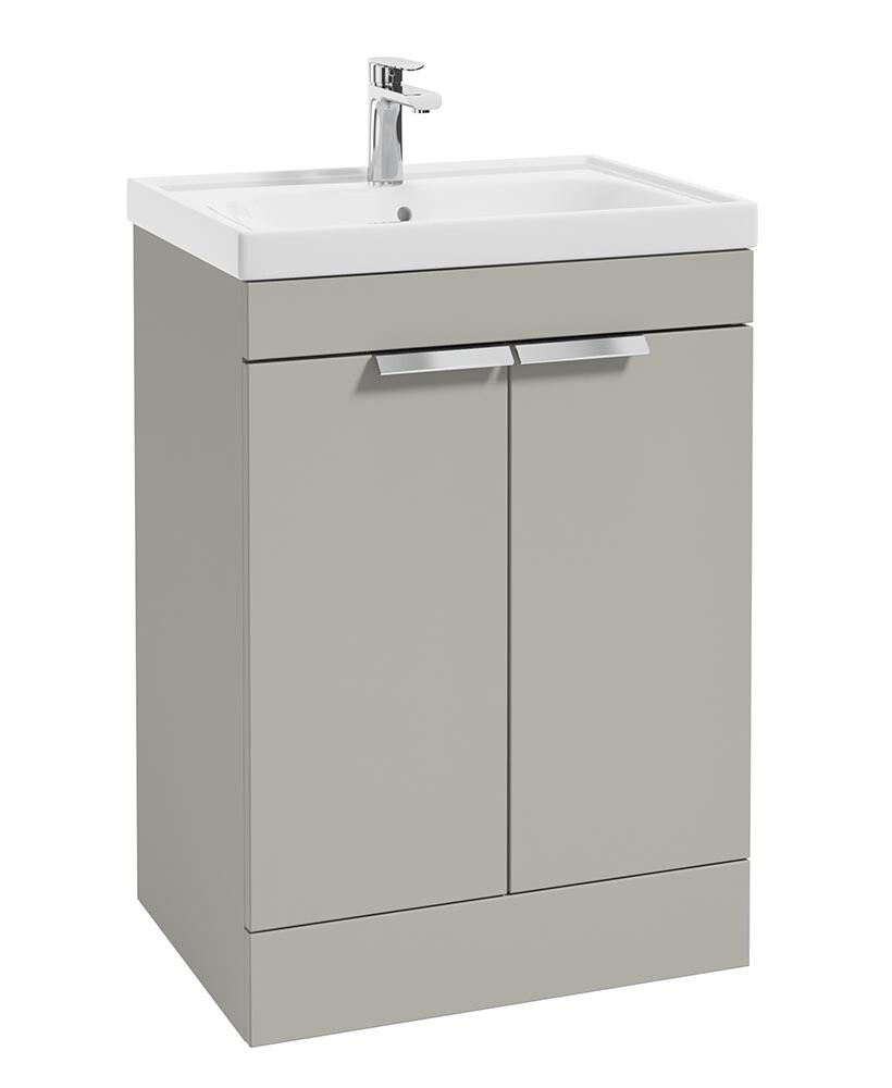 SONAS Stockholm 60cm 2 Door Floor Standing Vanity Unit Artic Grey Matt- Brushed Chrome hardware