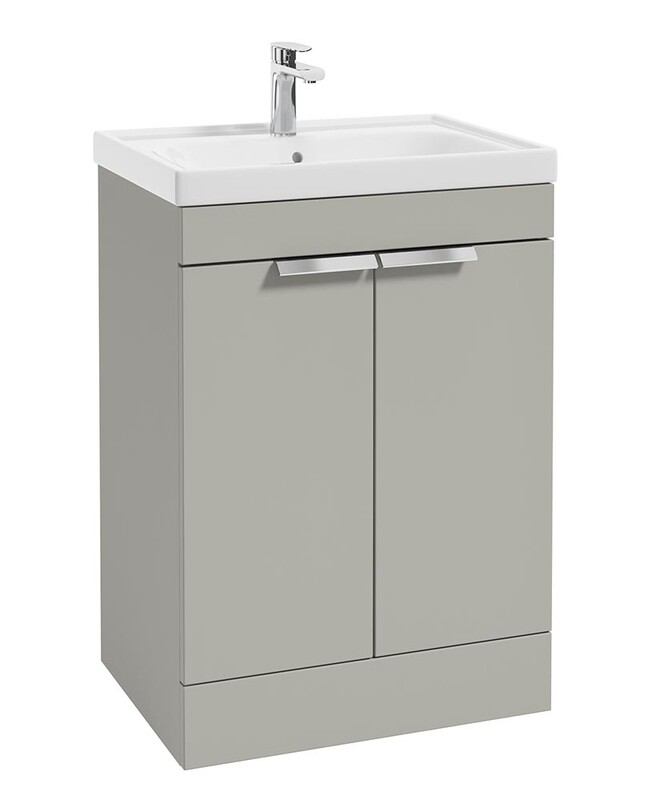SONAS Stockholm 60cm 2 Door Floor Standing Vanity Unit Artic Grey Matt- Brushed Chrome hardware