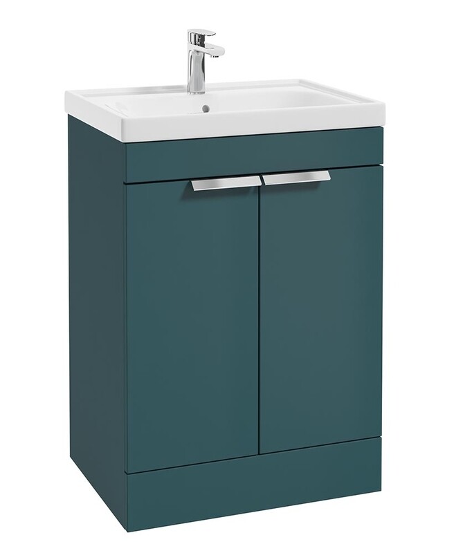 SONAS Stockholm 60cm 2 Door Floor Standing Vanity Unit Ocean Blue Matt- Brushed Chrome Hardware