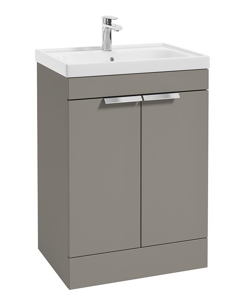 SONAS Stockholm 60cm 2 Door Floor Standing Vanity Unit Khaki Matt- Brushed Chrome Hardware