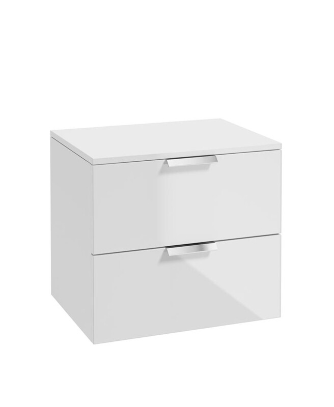 SONAS Stockholm 60cm Two Drawer Wall Hung Countertop Unit Gloss White- Brushed Chrome Hardware