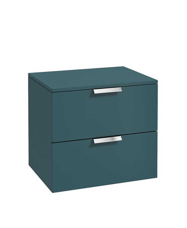 SONAS Stockholm 60cm Two Drawer Wall Hung Countertop Unit Ocean Blue Matt- Brushed Chrome Hardware