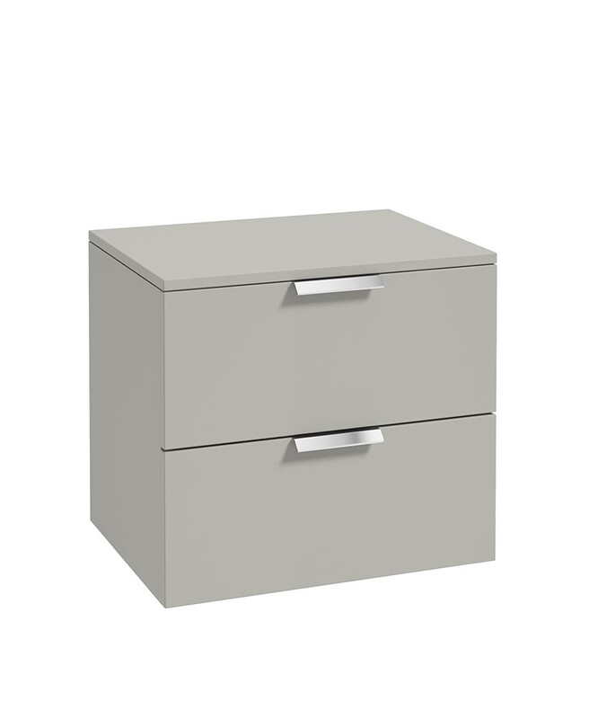 SONAS Stockholm 60cm Two Drawer Wall Hung Countertop Unit Artic Grey Matt- Brushed Chrome Hardware
