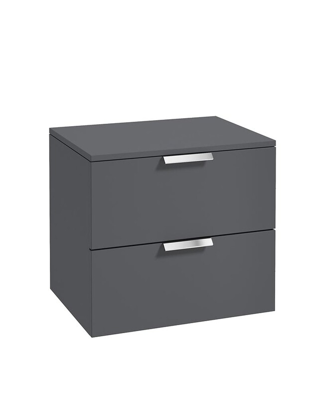 SONAS Stockholm 60cm Two Drawer Wall Hung Countertop Unit Midnight Grey Matt- Brushed Chrome Hardware