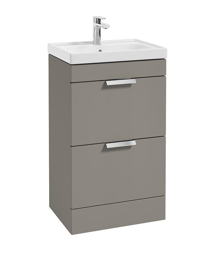 SONAS Stockholm 50cm Short Projection 2 Drawer Floor Standing Vanity Unit Khaki Matt- Brushed Chrome Hardware