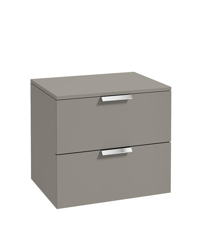 SONAS Stockholm 60cm Two Drawer Wall Hung Countertop Unit Khaki Matt- Brushed Chrome Hardware