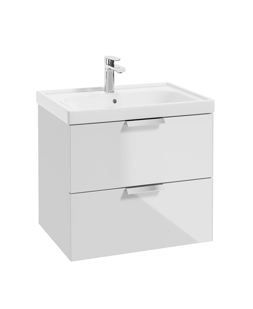 SONAS Stockholm 60cm Two Drawer Wall Hung Vanity Unit Gloss White- Brushed Chrome Hardware