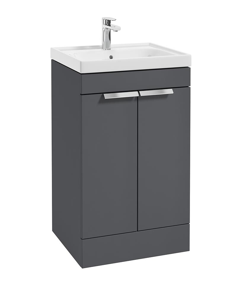 SONAS Stockholm 50cm Short Projection 2 Door Floor Standing Vanity Unit Midnight Grey Matt- Brushed Gold Hardware