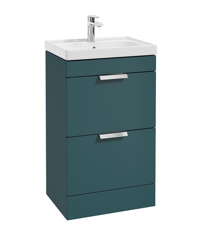 SONAS Stockholm 50cm Short Projection 2 Drawer Floor Standing Vanity Unit Ocean Blue Matt- Brushed Chrome Hardware