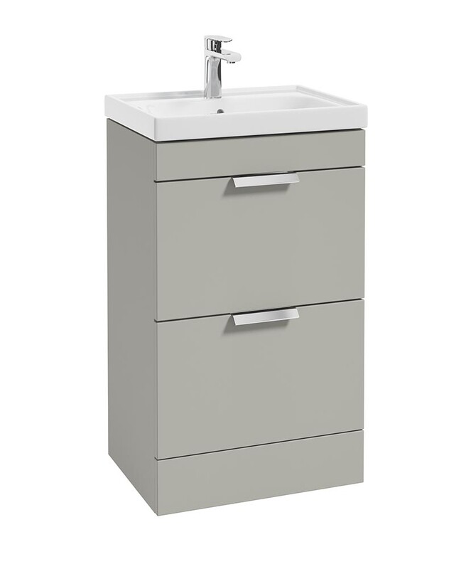 SONAS Stockholm 50cm Short Projection 2 Drawer Floor Standing Vanity Unit Artic Grey Matt- Brushed Chrome Hardware